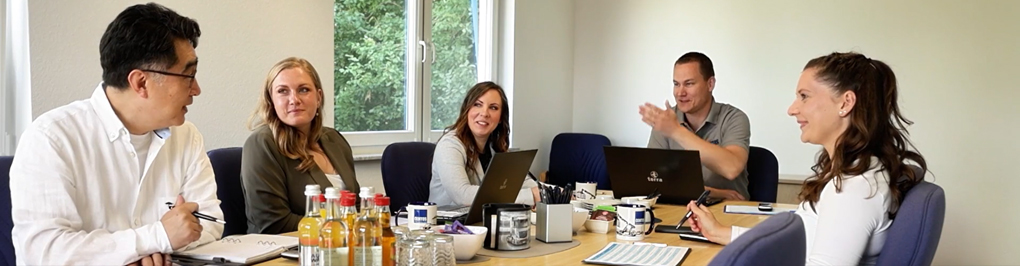 Bild einer Hand mit einem Scannergerät, die einen Karton scannt und dem Text:"Individuelle Logistiklösungen"